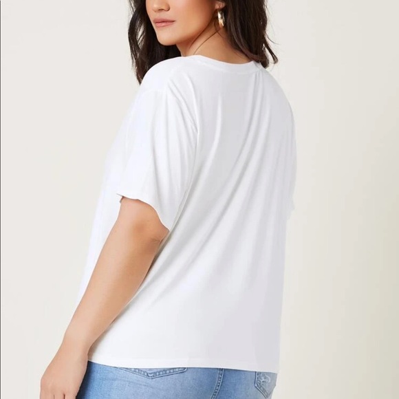 PLUS v neck short sleeve solid tee t shirt white - Picture 2 of 7